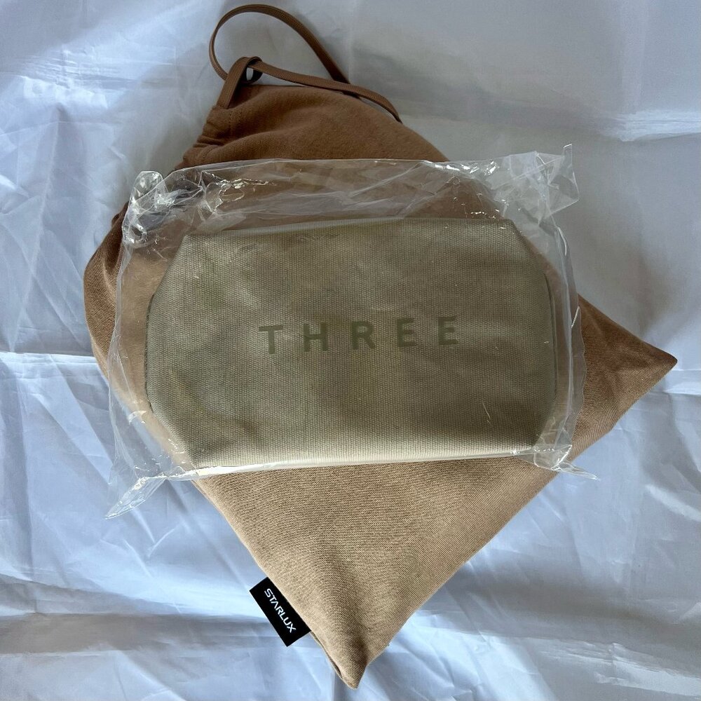 STARLUX Business Class Brown Canvas Amenity Kit by THREE w/ Pajamas - SEALED